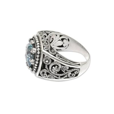 Alternate image for Balinese Cushion Cut Blue Topaz Cocktail Ring Blue Desert Illusion