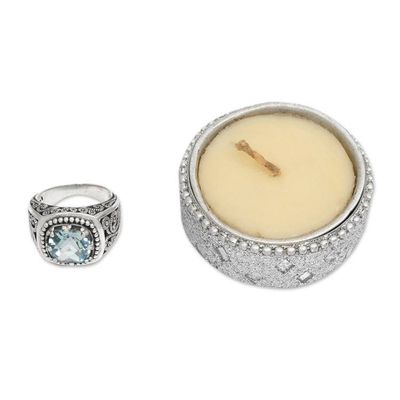 Alternate image for Balinese Cushion Cut Blue Topaz Cocktail Ring Blue Desert Illusion