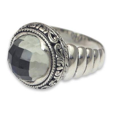 Alternate image for Modern Balinese Silver Ring with Faceted Prasiolite Natural Spring