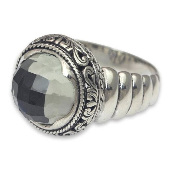 Alternate image for Modern Balinese Silver Ring with Faceted Prasiolite Natural Spring