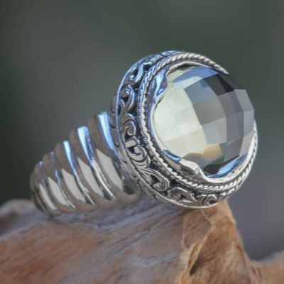 Alternate image for Modern Balinese Silver Ring with Faceted Prasiolite Natural Spring