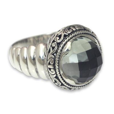 Alternate image for Modern Balinese Silver Ring with Faceted Prasiolite Natural Spring