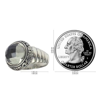 Alternate image for Modern Balinese Silver Ring with Faceted Prasiolite Natural Spring