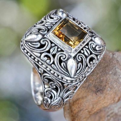 Primary image for Square Citrine and Sterling Silver Cocktail Ring from Bali Mystic Glory
