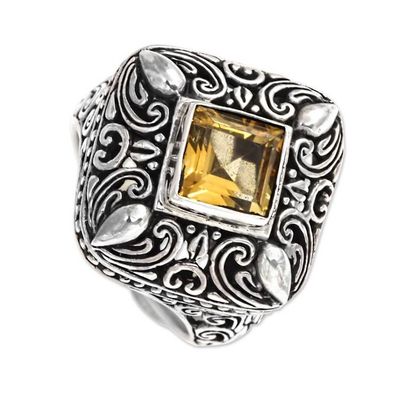 Alternate image for Square Citrine and Sterling Silver Cocktail Ring from Bali Mystic Glory