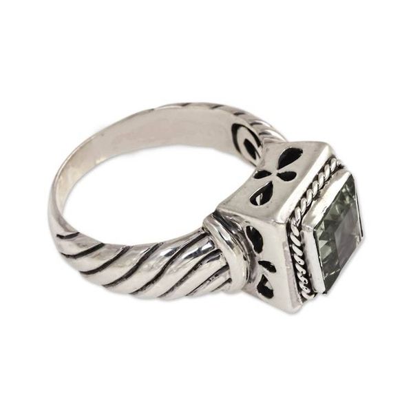 Alternate image for Mens Prasiolite and Sterling Silver Ring from Bali Valiance