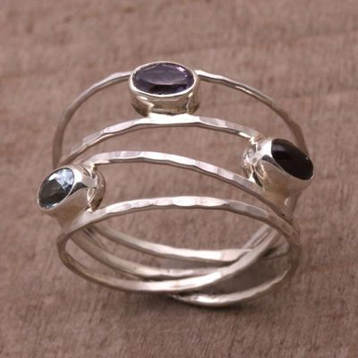 Primary image for Amethyst Blue Topaz and Garnet Multi-Band Ring from Bali Eternal Majesty