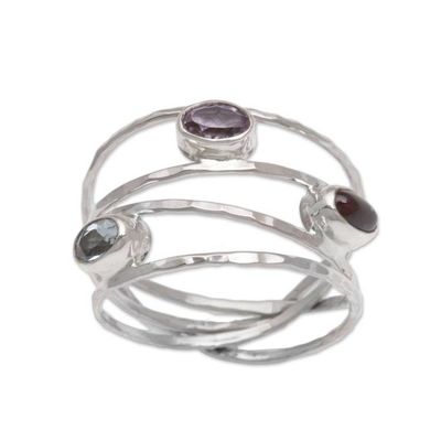 Alternate image for Amethyst Blue Topaz and Garnet Multi-Band Ring from Bali Eternal Majesty