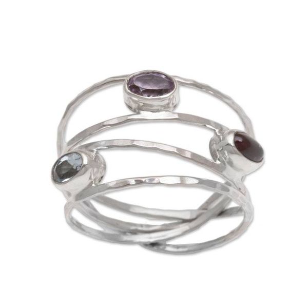 Alternate image for Amethyst Blue Topaz and Garnet Multi-Band Ring from Bali Eternal Majesty