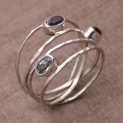 Alternate image for Amethyst Blue Topaz and Garnet Multi-Band Ring from Bali Eternal Majesty