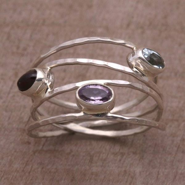 Alternate image for Amethyst Blue Topaz and Garnet Multi-Band Ring from Bali Eternal Majesty