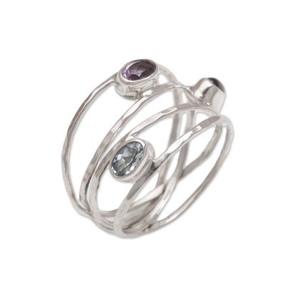 Alternate image for Amethyst Blue Topaz and Garnet Multi-Band Ring from Bali Eternal Majesty