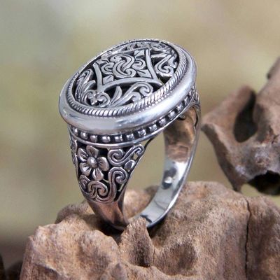 Primary image for Unique Floral Sterling Silver Cocktail Ring Java Jasmine