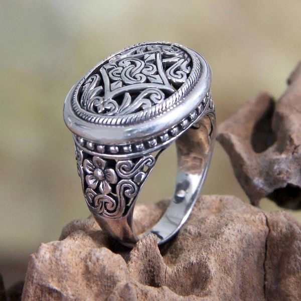 Alternate image for Unique Floral Sterling Silver Cocktail Ring Java Jasmine