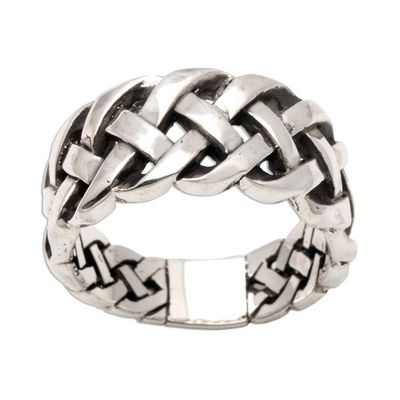 Alternate image for Bold Braided Sterling Silver Ring Handcrafted in Bali Bright Braid