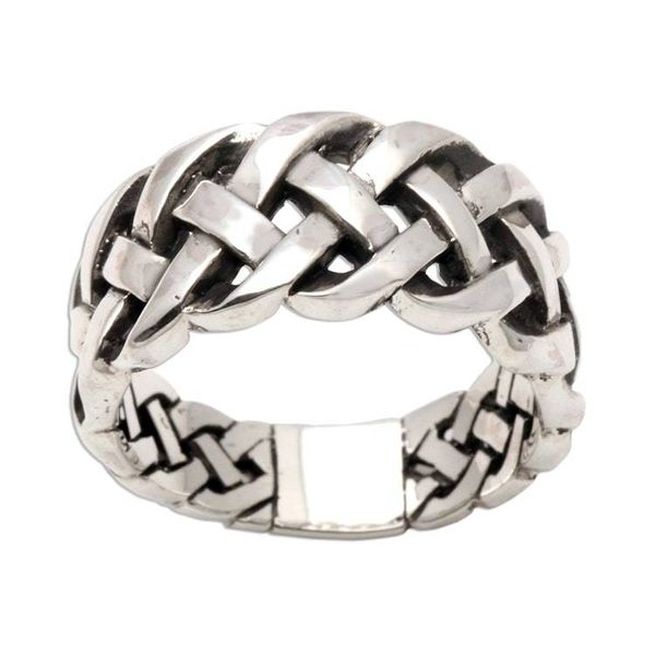 Alternate image for Bold Braided Sterling Silver Ring Handcrafted in Bali Bright Braid