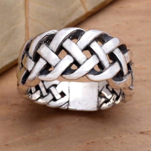 Alternate image for Bold Braided Sterling Silver Ring Handcrafted in Bali Bright Braid