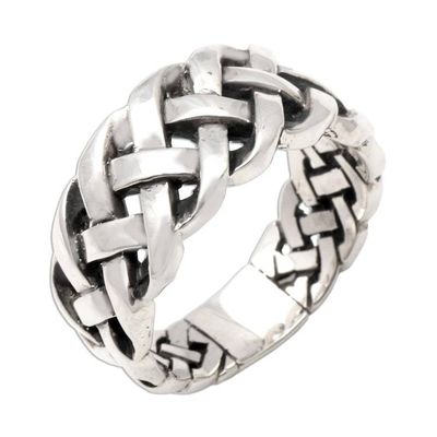 Alternate image for Bold Braided Sterling Silver Ring Handcrafted in Bali Bright Braid