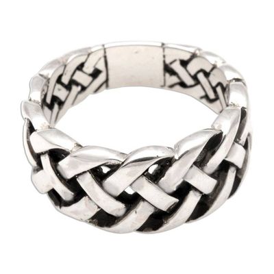 Alternate image for Bold Braided Sterling Silver Ring Handcrafted in Bali Bright Braid