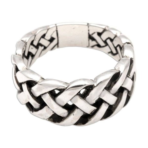 Alternate image for Bold Braided Sterling Silver Ring Handcrafted in Bali Bright Braid