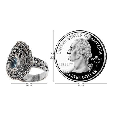 Alternate image for Blue Topaz and Sterling Silver Balinese Style Cocktail Ring Lotus Spirit