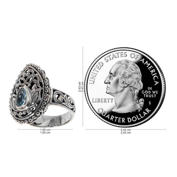 Alternate image for Blue Topaz and Sterling Silver Balinese Style Cocktail Ring Lotus Spirit