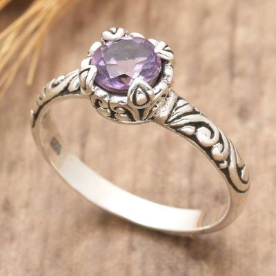 Alternate image for Traditional Polished and Oxidized Amethyst Single Stone Ring Primaveral Purple
