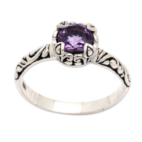 Alternate image for Traditional Polished and Oxidized Amethyst Single Stone Ring Primaveral Purple