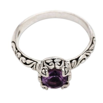 Alternate image for Traditional Polished and Oxidized Amethyst Single Stone Ring Primaveral Purple