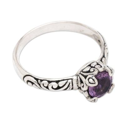 Alternate image for Traditional Polished and Oxidized Amethyst Single Stone Ring Primaveral Purple