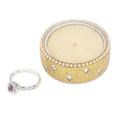 Alternate image for Traditional Polished and Oxidized Amethyst Single Stone Ring Primaveral Purple