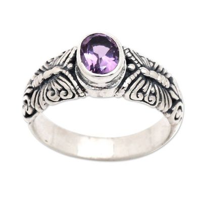Alternate image for Butterfly-Themed Faceted Amethyst Single Stone Ring Wise Butterfly