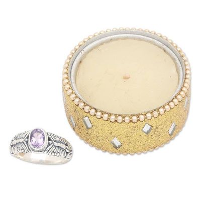 Alternate image for Butterfly-Themed Faceted Amethyst Single Stone Ring Wise Butterfly