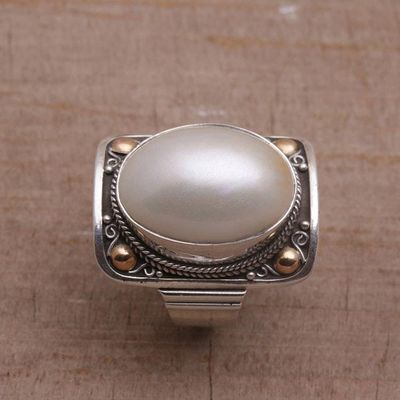 Alternate image for Gold Accent Cultured Mabe Pearl Dome Ring from Bali Palace of Moonlight