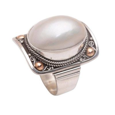 Alternate image for Gold Accent Cultured Mabe Pearl Dome Ring from Bali Palace of Moonlight
