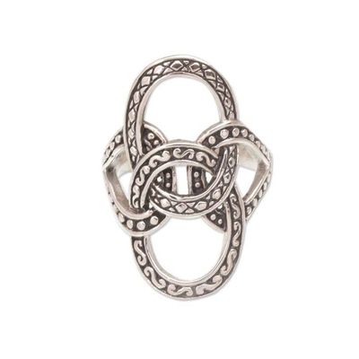 Alternate image for Artisan Crafted Silver Cocktail Ring with Oxidized Accents Confluence