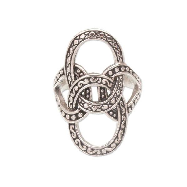 Alternate image for Artisan Crafted Silver Cocktail Ring with Oxidized Accents Confluence