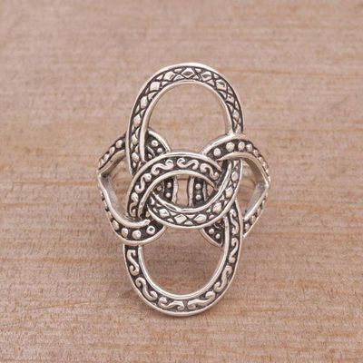 Alternate image for Artisan Crafted Silver Cocktail Ring with Oxidized Accents Confluence