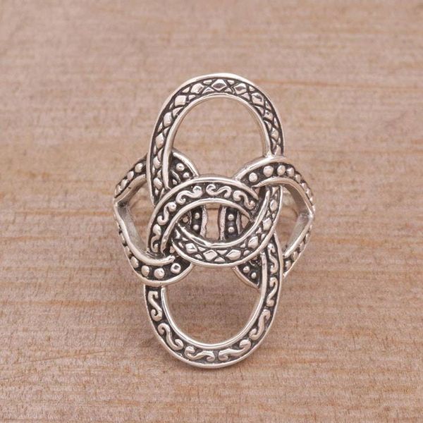Alternate image for Artisan Crafted Silver Cocktail Ring with Oxidized Accents Confluence