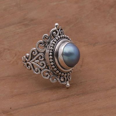 Alternate image for Dark 925 Silver Cultured Mabe Pearl Cocktail Ring from Bali Dark Love Vines