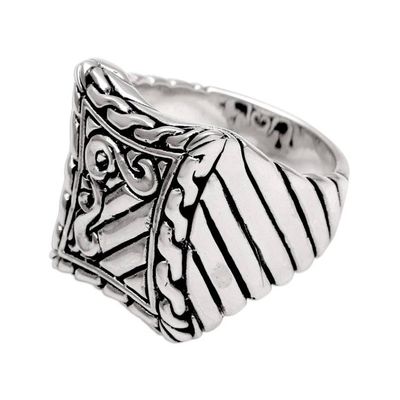 Alternate image for Handcrafted Mens Sterling Silver Signet Ring Royal Fern