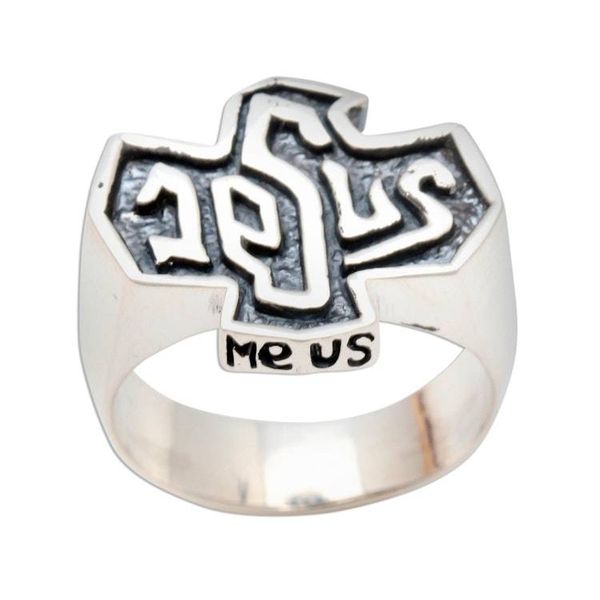 Alternate image for Oxidized Sterling Silver Mens Jesus Ring Jesus