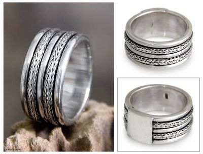 Primary image for Mens Unique Sterling Silver Band Ring Valiant