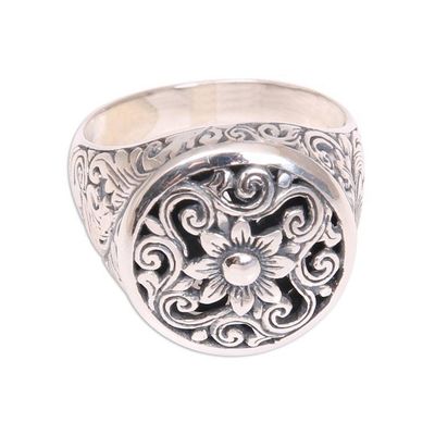 Alternate image for Circular Floral Sterling Silver Signet Ring from Bali Traditional Garden