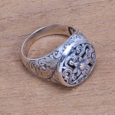 Alternate image for Circular Floral Sterling Silver Signet Ring from Bali Traditional Garden