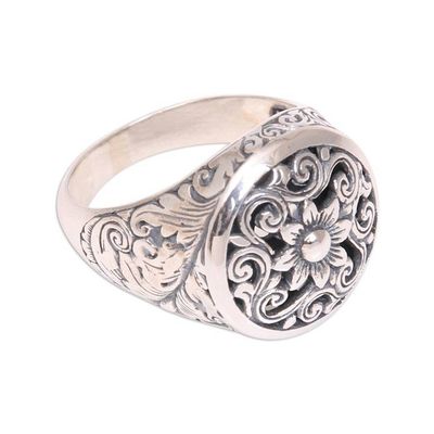 Alternate image for Circular Floral Sterling Silver Signet Ring from Bali Traditional Garden