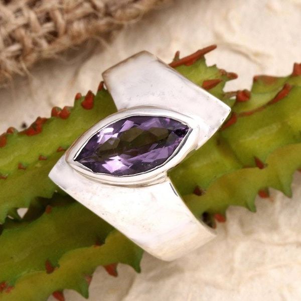 Alternate image for Hand Made Amethyst and Sterling Silver Single Stone Ring Modern Purple