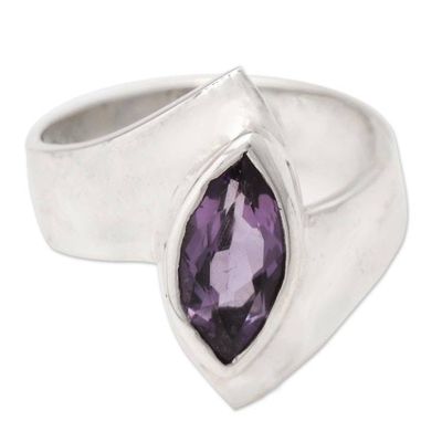 Alternate image for Hand Made Amethyst and Sterling Silver Single Stone Ring Modern Purple