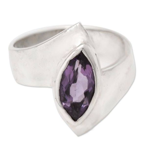 Alternate image for Hand Made Amethyst and Sterling Silver Single Stone Ring Modern Purple