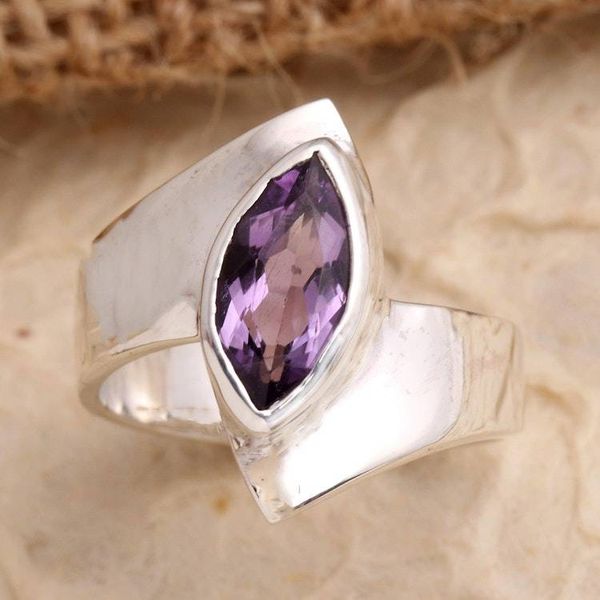 Alternate image for Hand Made Amethyst and Sterling Silver Single Stone Ring Modern Purple